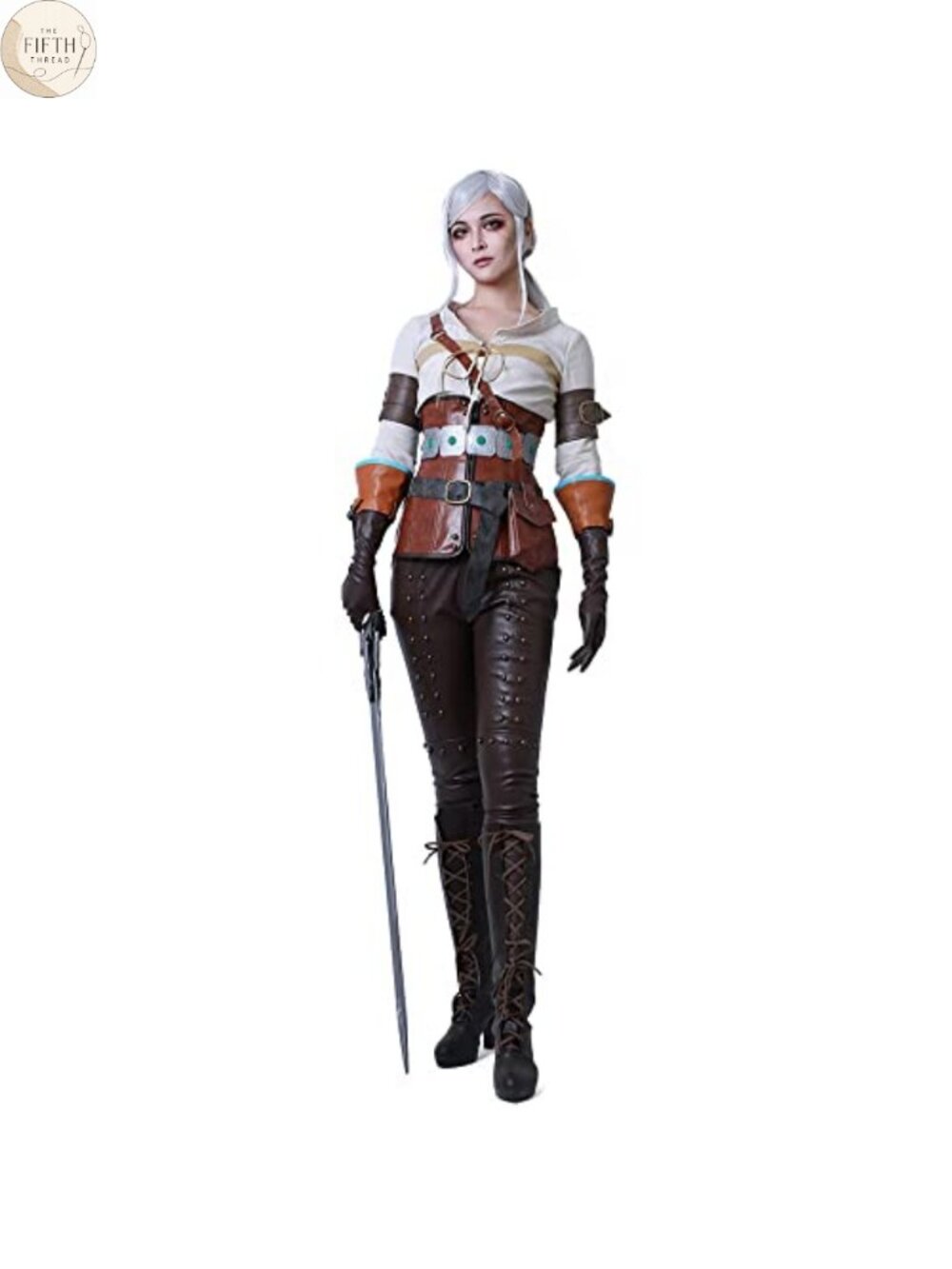 Women's Game Cosplay Costume with Belts Gloves and Bags Linen PU Complete Set